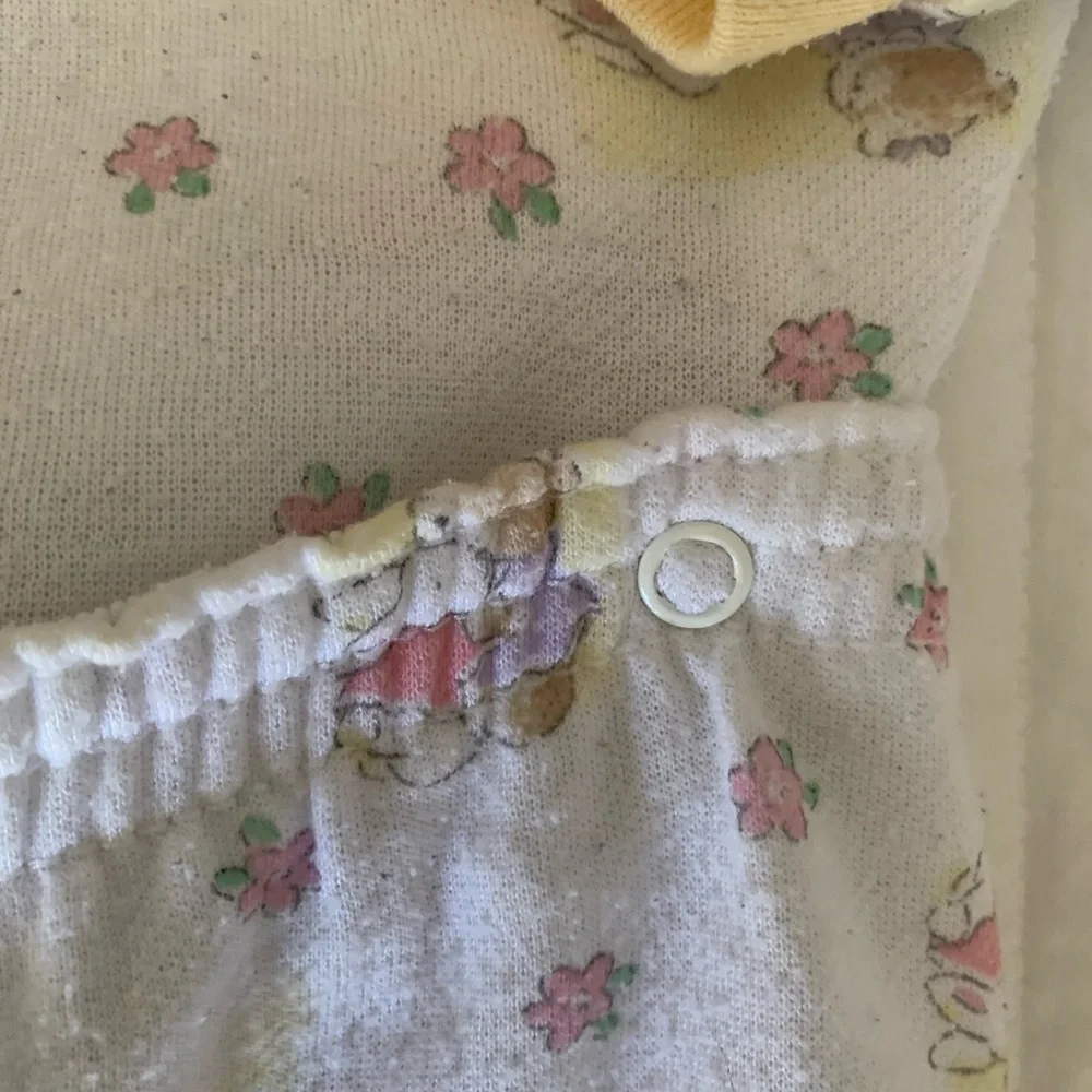 Vintage Carter's Pajama Set Girls 18-24M White Top Pants Snap Waist Bunny Flower
